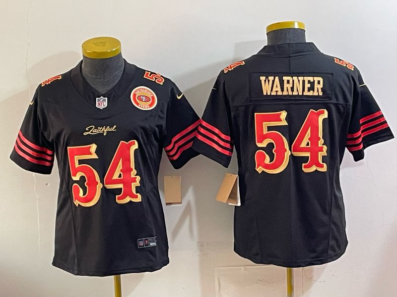 Women 2026 San Francisco 49ers #54 Warner Black gold Nike Limited NFL Jersey style 005